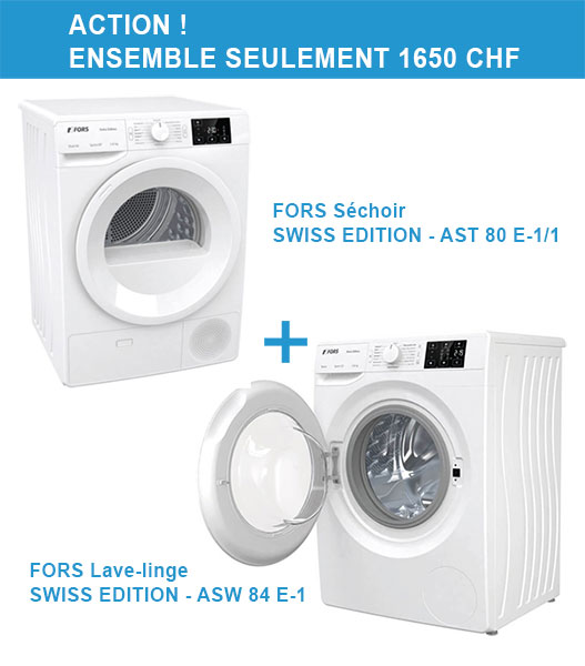 FORS Séchoir SWISS EDITION - AST 80 E-1/1 + FORS Lave​-​linge SWISS EDITION - ASW 84 E-1